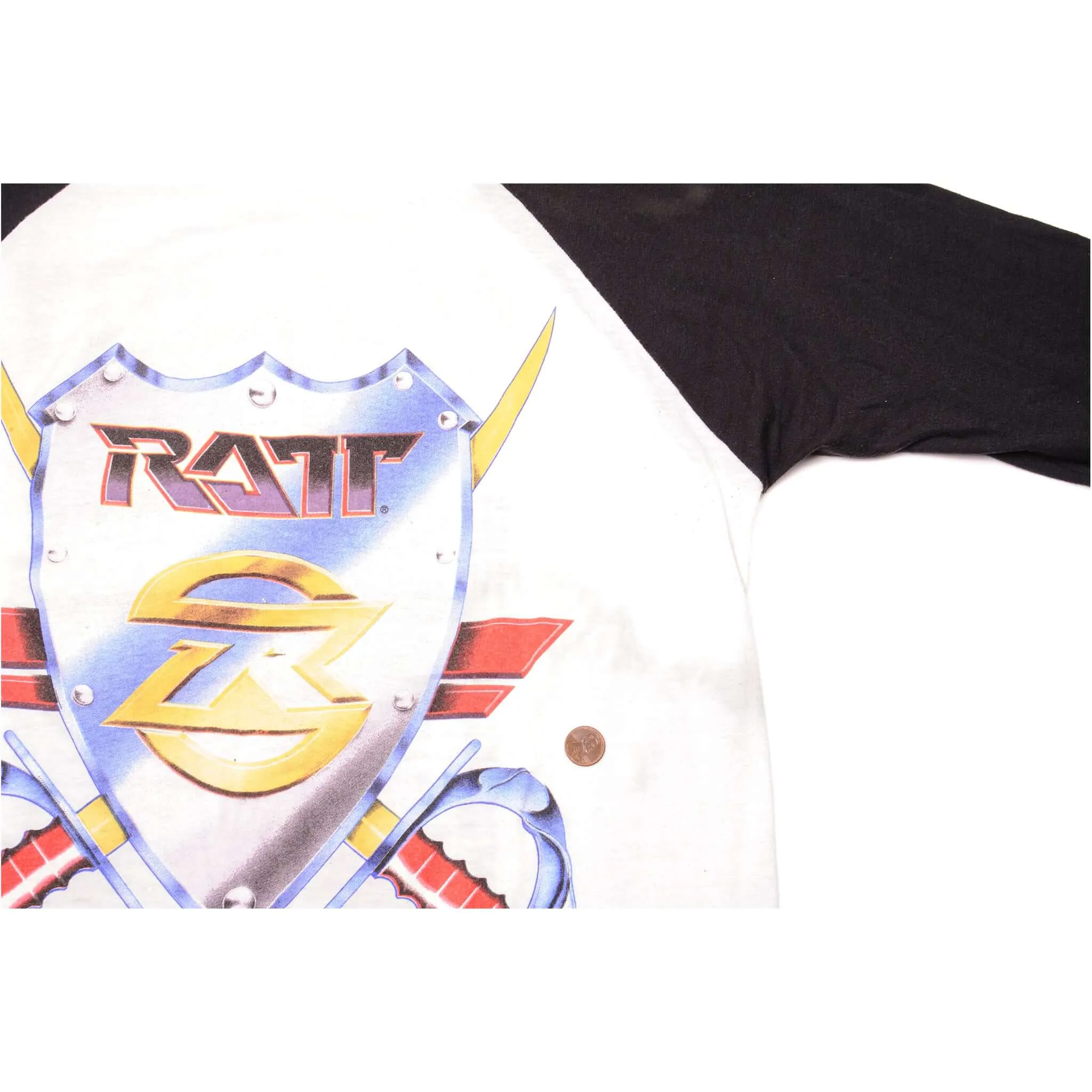 VINTAGE RATT REACH FOR THE SKY WORLD TOUR RAGLAN TEE SHIRT 1989 MEDIUM MADE USA