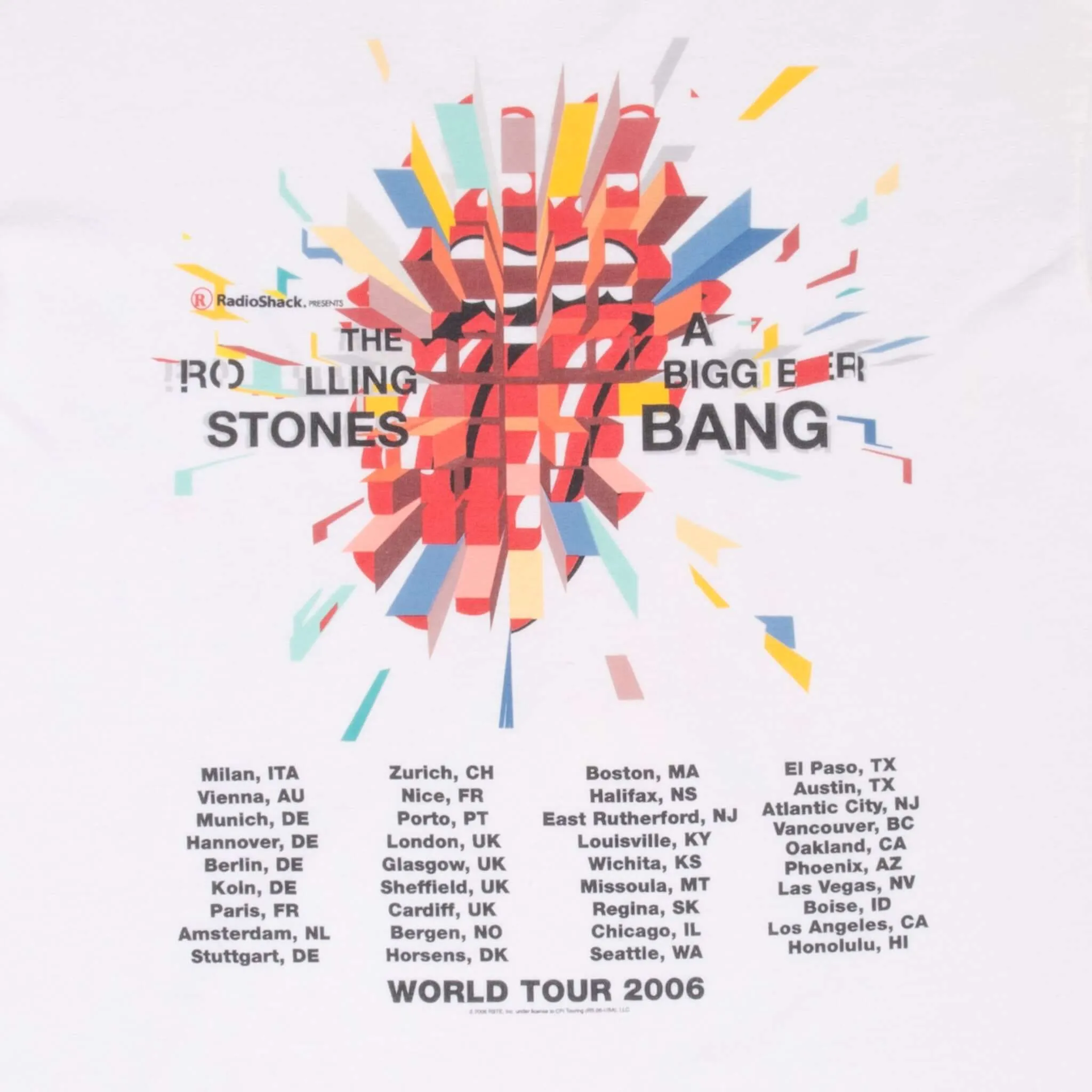VINTAGE THE ROLLING STONES A BIGGER BANG WORLD TOUR 2006 TEE SHIRT MEDIUM