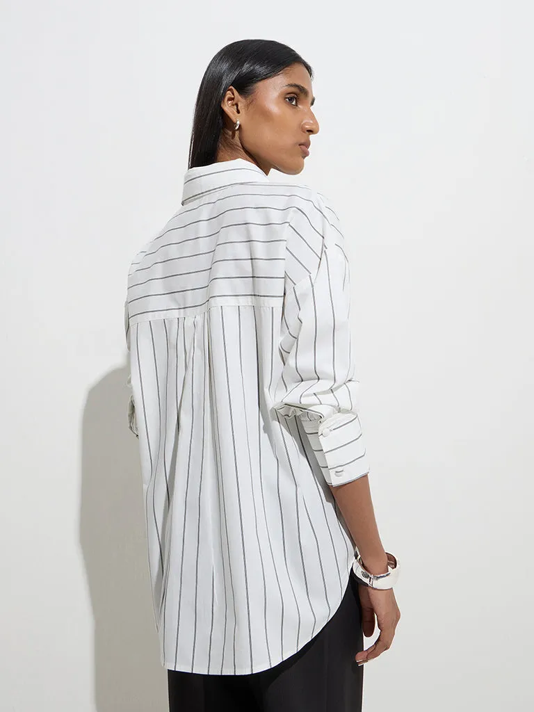 Wardrobe White Stripe Printed Shirt