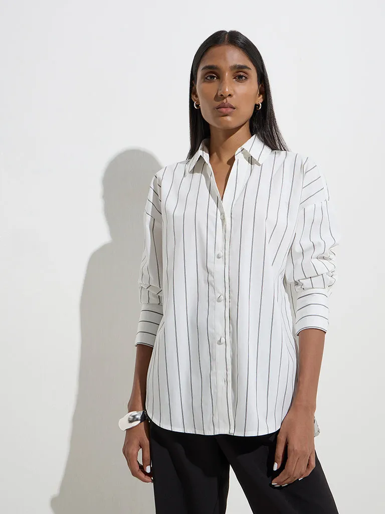 Wardrobe White Stripe Printed Shirt