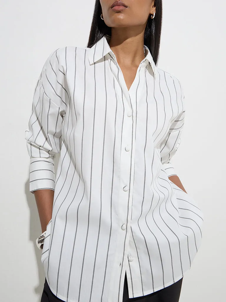 Wardrobe White Stripe Printed Shirt