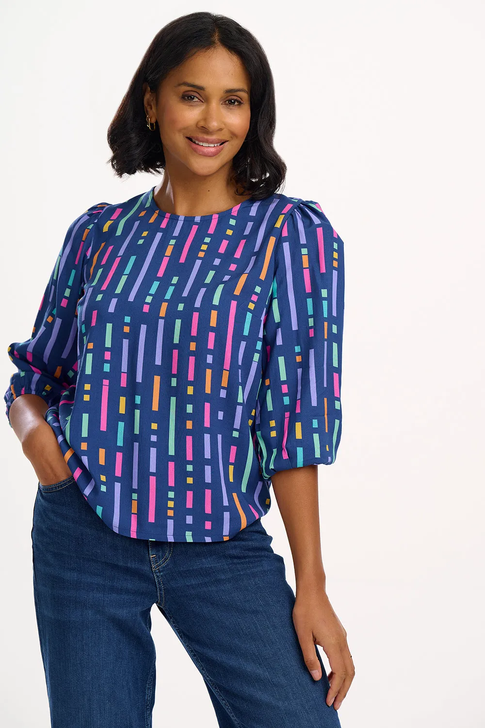 Wendy Blouse - Blue. Broken Lines