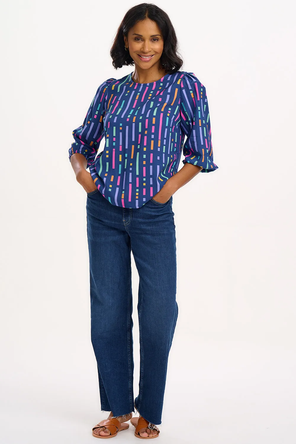 Wendy Blouse - Blue. Broken Lines