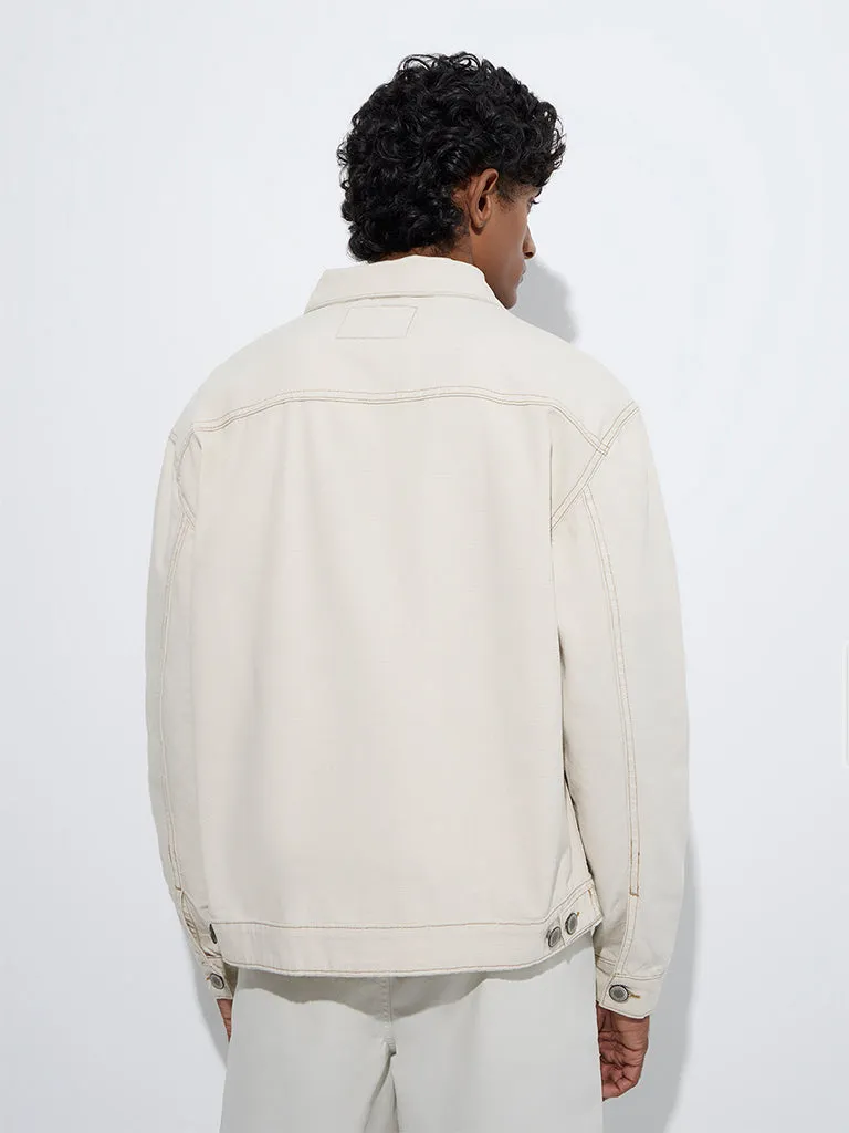 WES Casuals Light Beige Relaxed-Fit Cotton Jacket