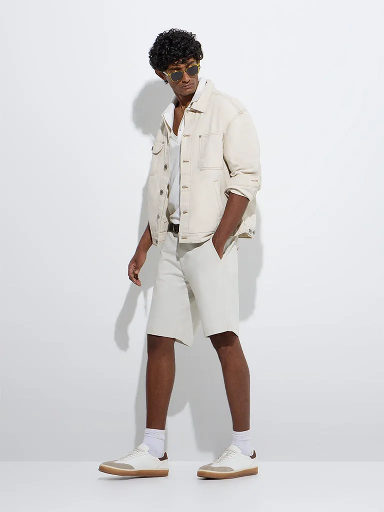WES Casuals Light Beige Relaxed-Fit Cotton Jacket