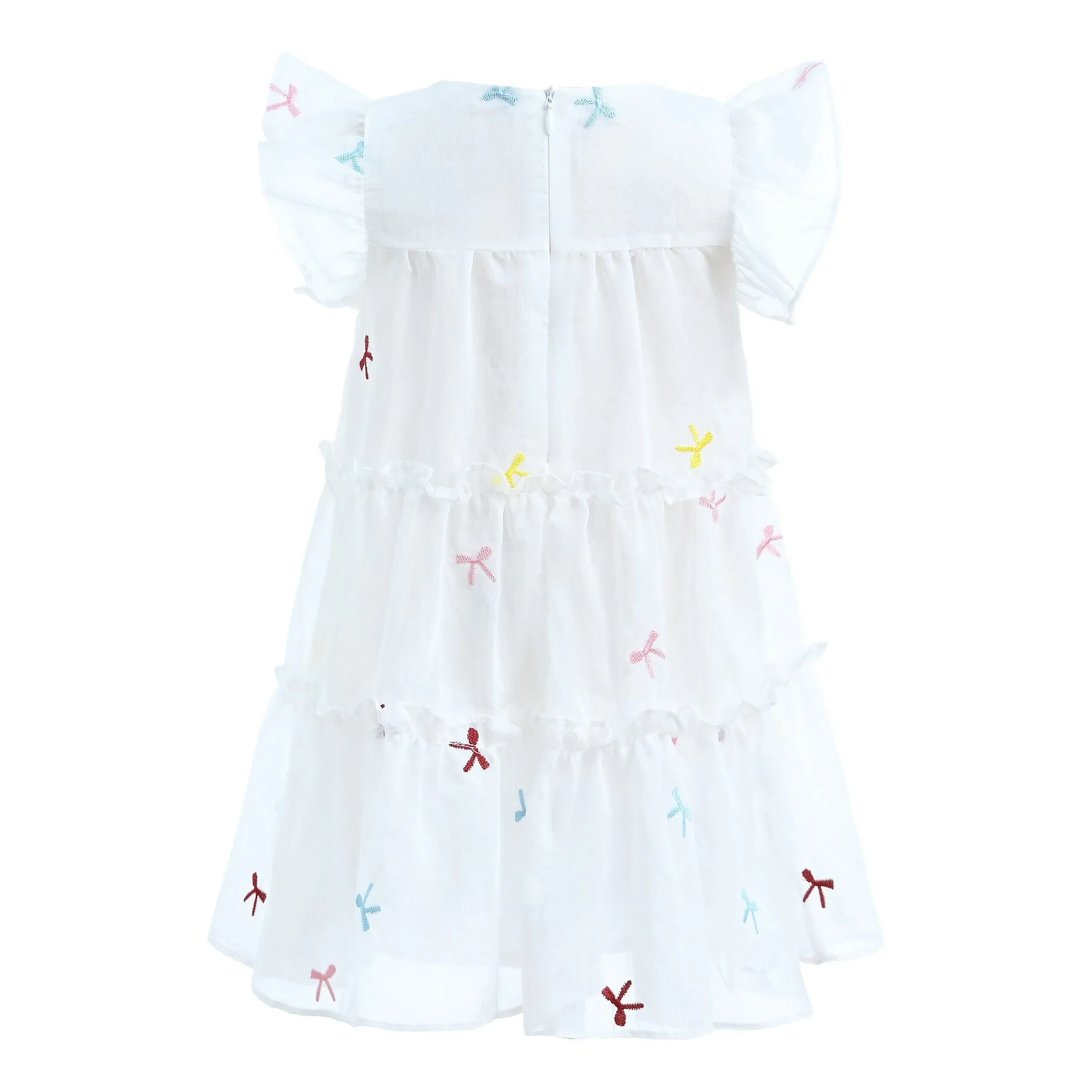 White Bow Embroidered Summer Dress