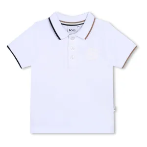 White Striped Collar Logo Polo