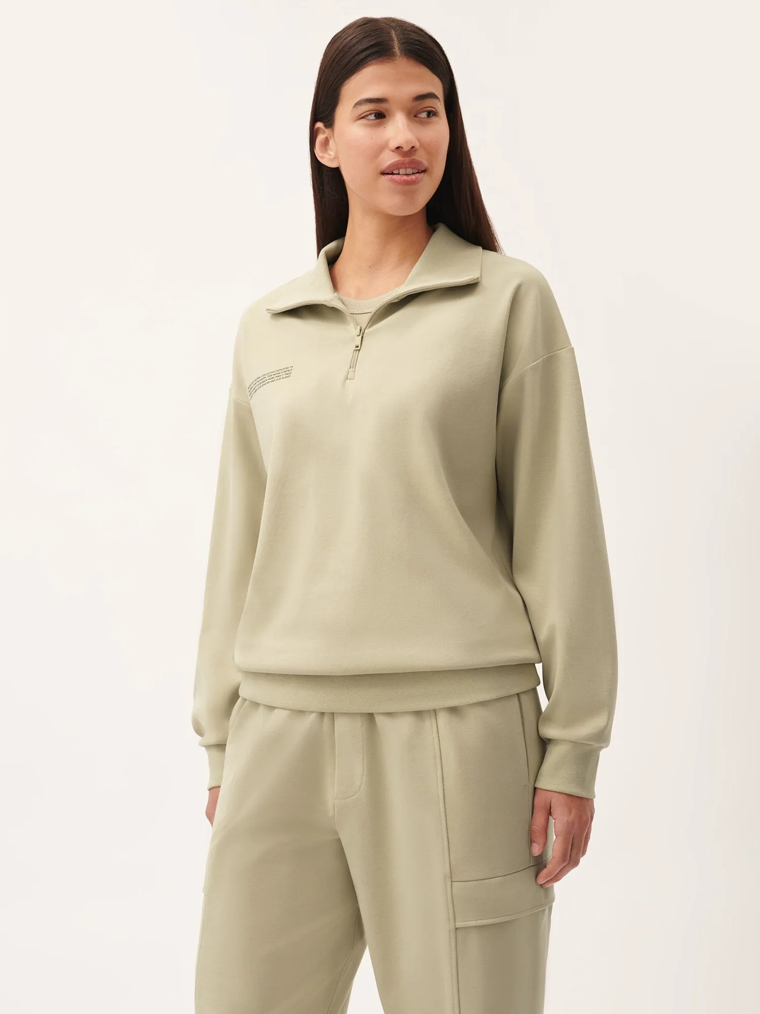 Womens DNA Double Jersey Half Zip Sweatshirt—maitake beige