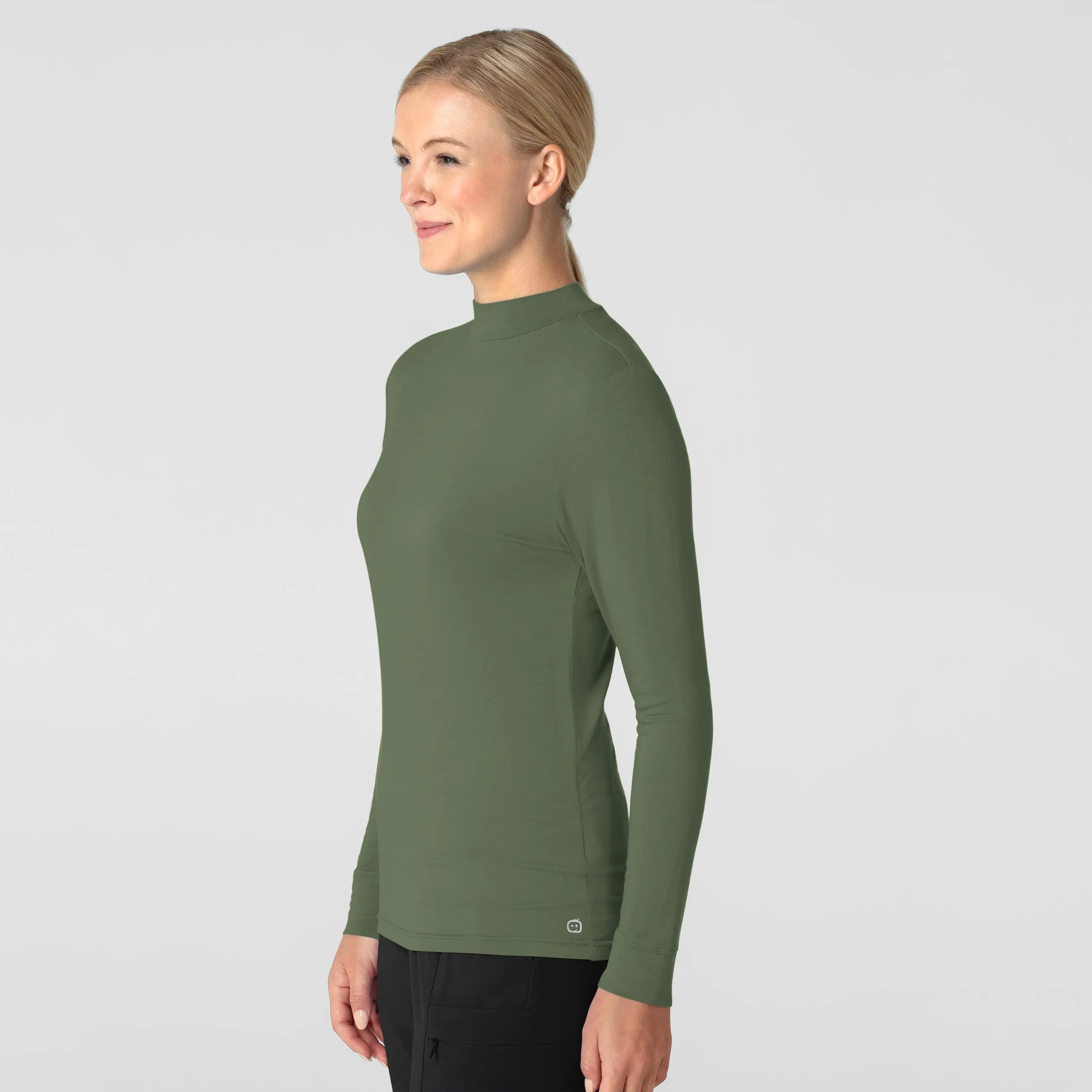 Women’s Long Sleeve Mock Neck Silky Tee - Olive