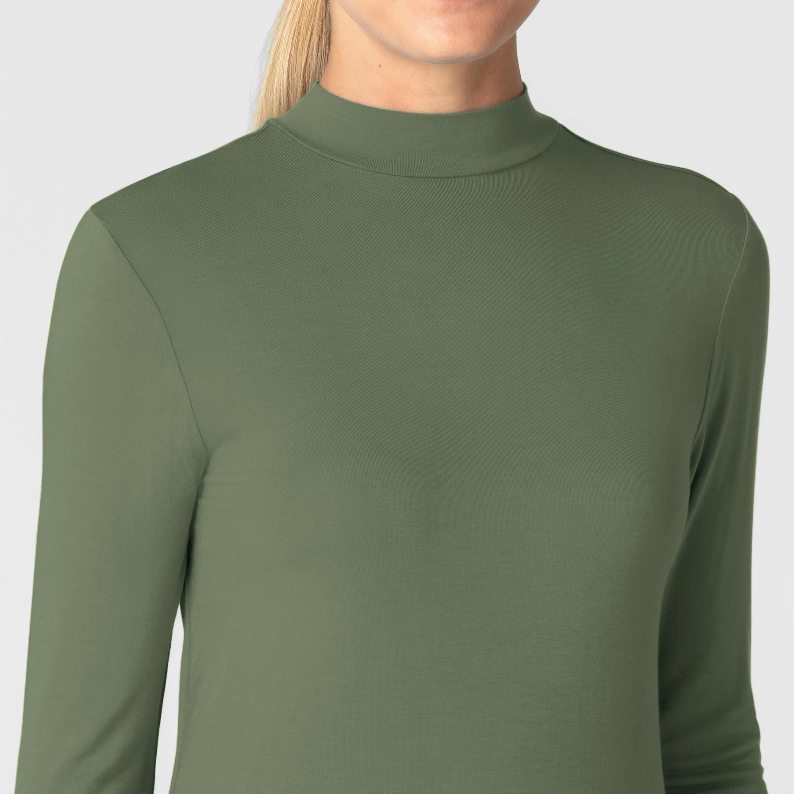 Women’s Long Sleeve Mock Neck Silky Tee - Olive