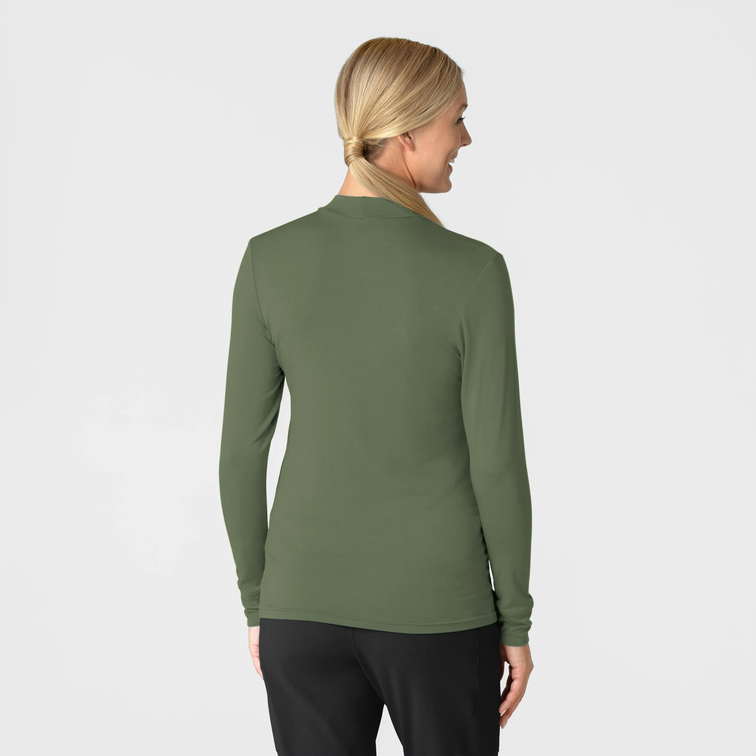 Women’s Long Sleeve Mock Neck Silky Tee - Olive