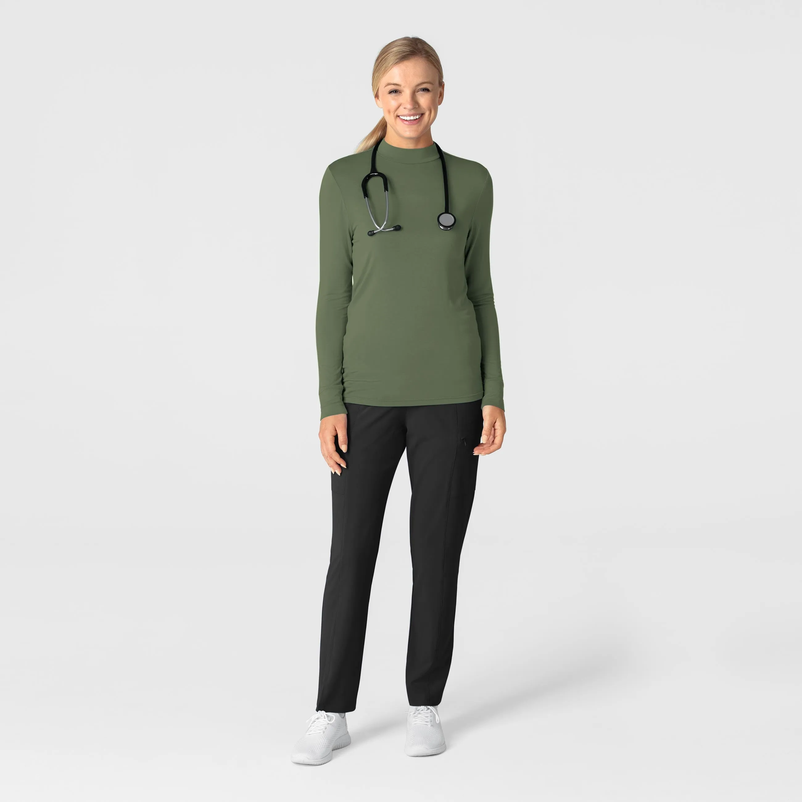 Women’s Long Sleeve Mock Neck Silky Tee - Olive