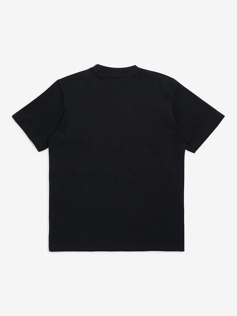 Y&F Kids Black Text Embossed Cotton T-Shirt