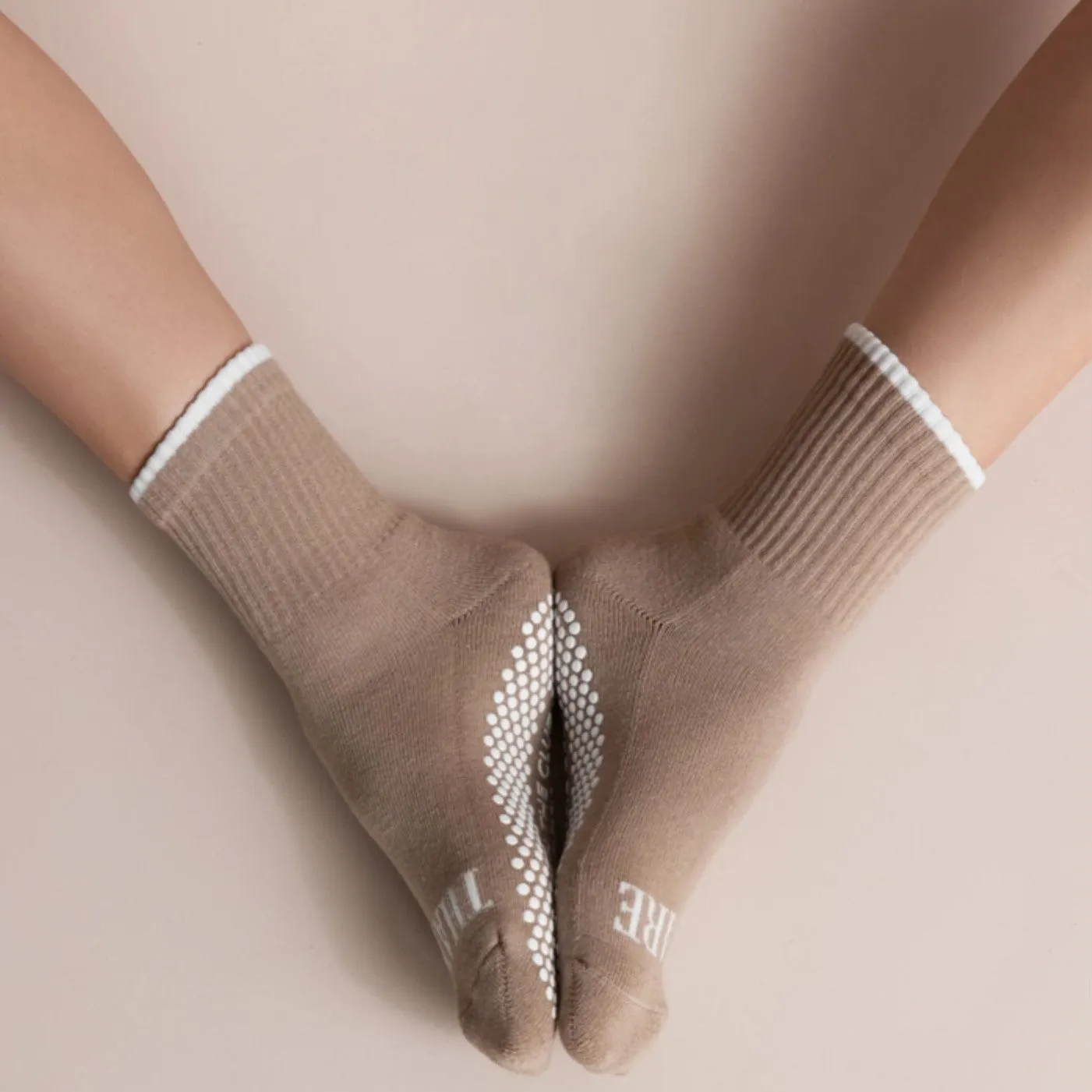 You Are That Girl Crew Grip Sock - Beige (Barre / Pilates)